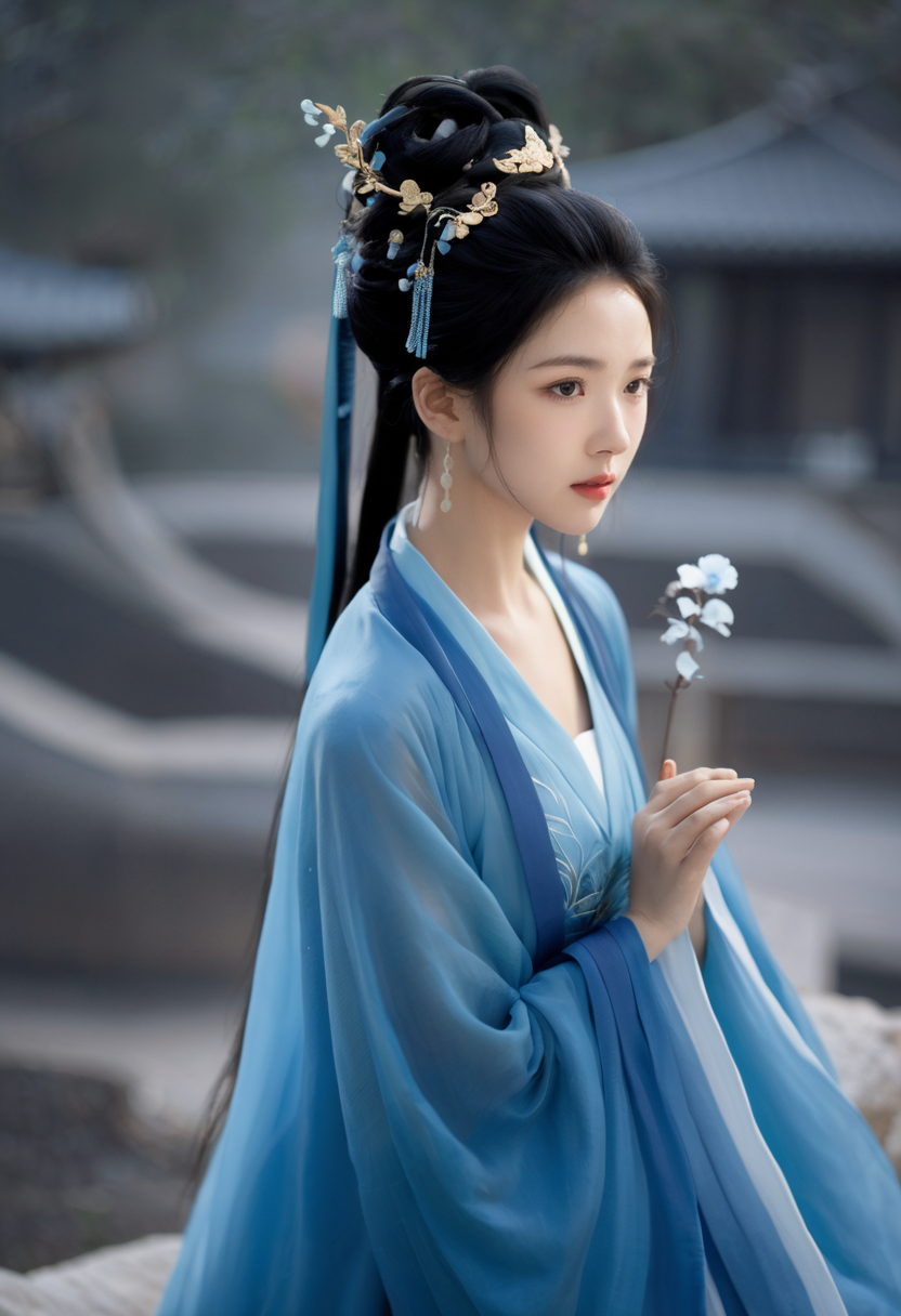 01890-1355416849-(blue_1.3)_In the courtyard of ancient Chinese architecture, holding a paper,(She engages in poetry exchanges in a study or a ga.png